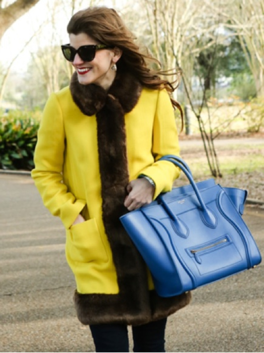 Kate Spade Madison Avenue Yellow Fur Coat Size 8 Medium